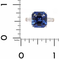 Platinum Octagonal Cut Sapphire and Diamond 3 Stone Ring