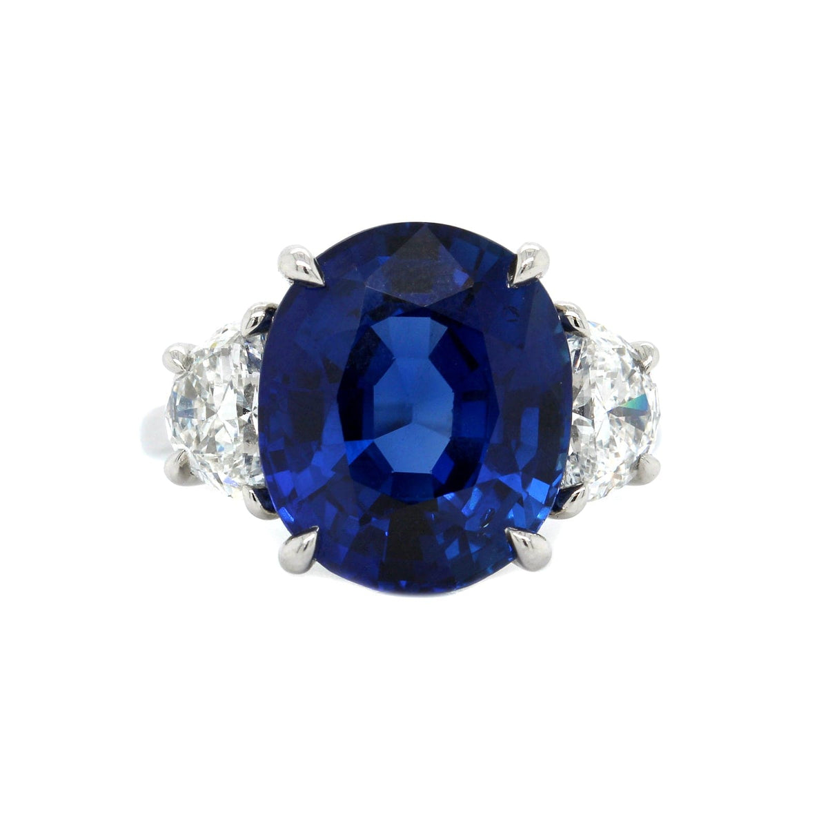 Platinum Oval Sapphire and Diamond 3 Stone Ring
