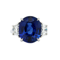 Platinum Oval Sapphire and Diamond 3 Stone Ring