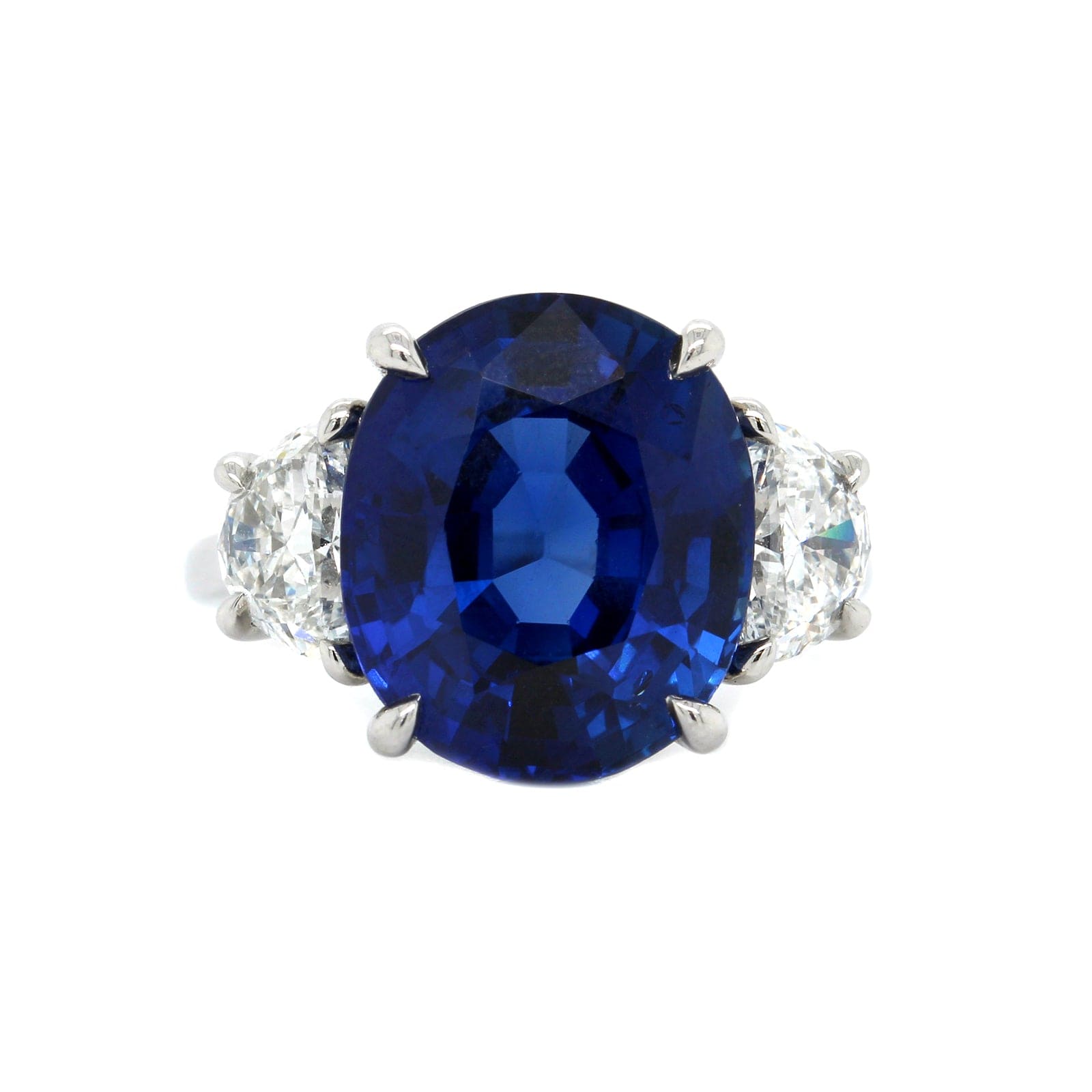 Platinum Oval Sapphire and Diamond 3 Stone Ring
