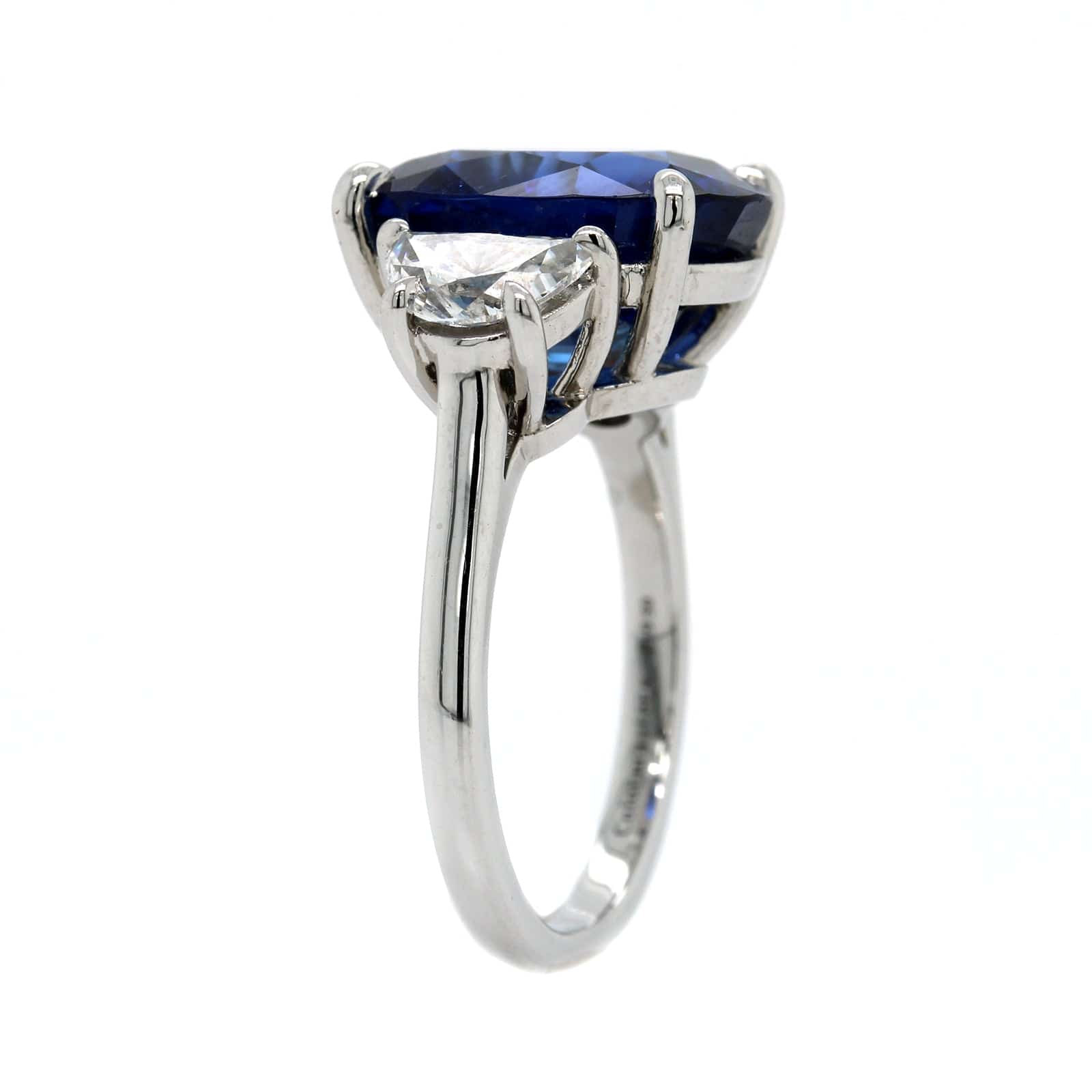 Platinum Oval Sapphire and Diamond 3 Stone Ring