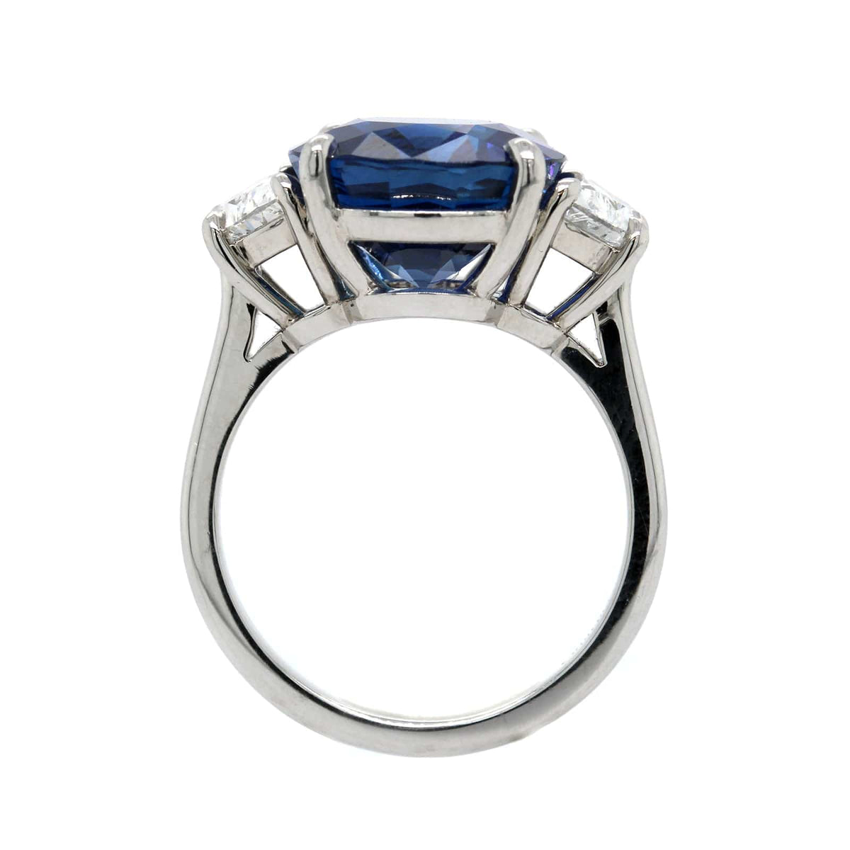 Platinum Oval Sapphire and Diamond 3 Stone Ring