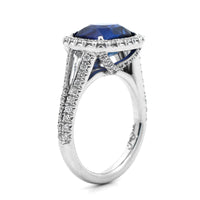 Platinum Cushion Cut Blue Sapphire and Diamond Ring