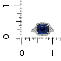 Platinum Cushion Cut Blue Sapphire and Diamond Ring