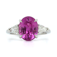 Platinum Pink Sapphire and Diamond 3 Stone Ring