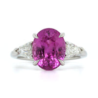 Platinum Pink Sapphire and Diamond 3 Stone Ring