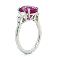 Platinum Pink Sapphire and Diamond 3 Stone Ring