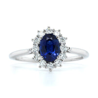 18K White Gold Cushion Sapphire Diamond Halo Ring