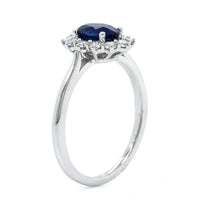18K White Gold Cushion Sapphire Diamond Halo Ring