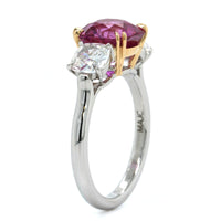 Platinum Cushion Pink Sapphire and Diamond 3 Stone Ring