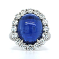 Platinum Oval Cabochon Sapphire Diamond Halo Ring