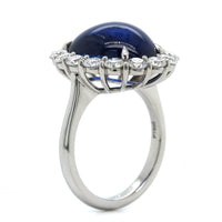Platinum Oval Cabochon Sapphire Diamond Halo Ring
