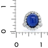 Platinum Oval Cabochon Sapphire Diamond Halo Ring