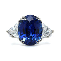 Platinum Sapphire and Trillion Diamond 3 Stone Ring