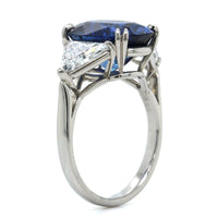 Platinum Sapphire and Trillion Diamond 3 Stone Ring