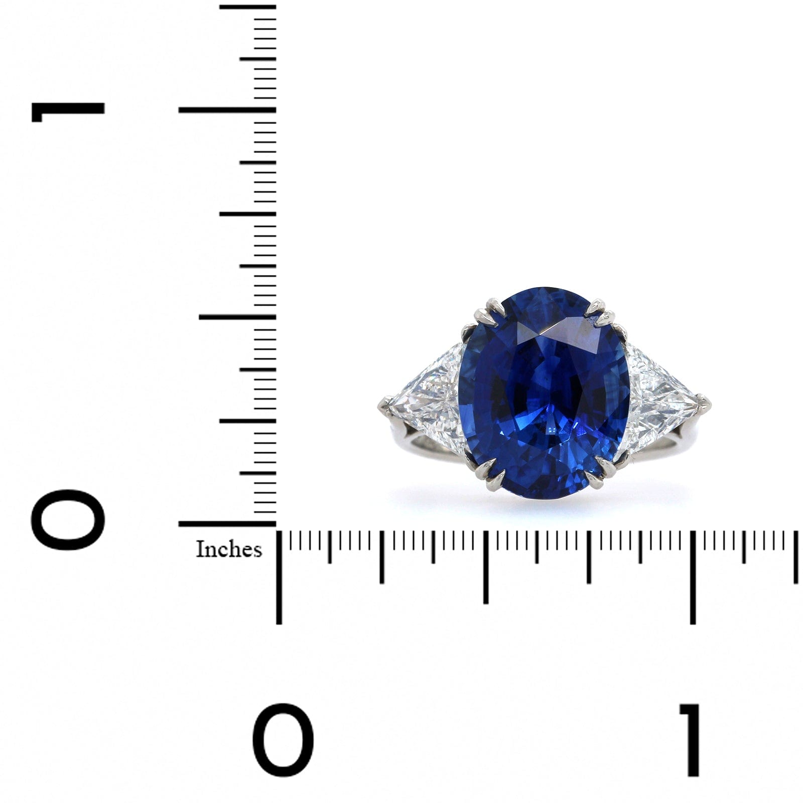 Platinum Sapphire and Trillion Diamond 3 Stone Ring