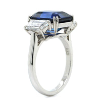 Platinum Emerald Cut Sapphire and Diamond 3 Stone Ring