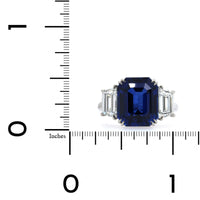 Platinum Emerald Cut Sapphire and Diamond 3 Stone Ring