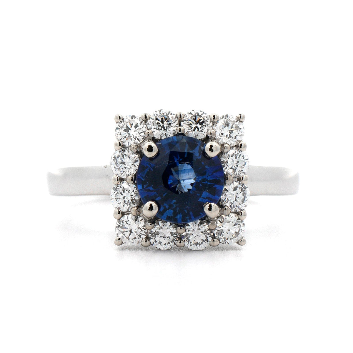 14K White Gold Round Sapphire and Diamond Ring
