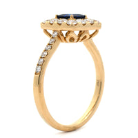 14K Yellow Gold Square Sapphire and Diamond Halo Ring