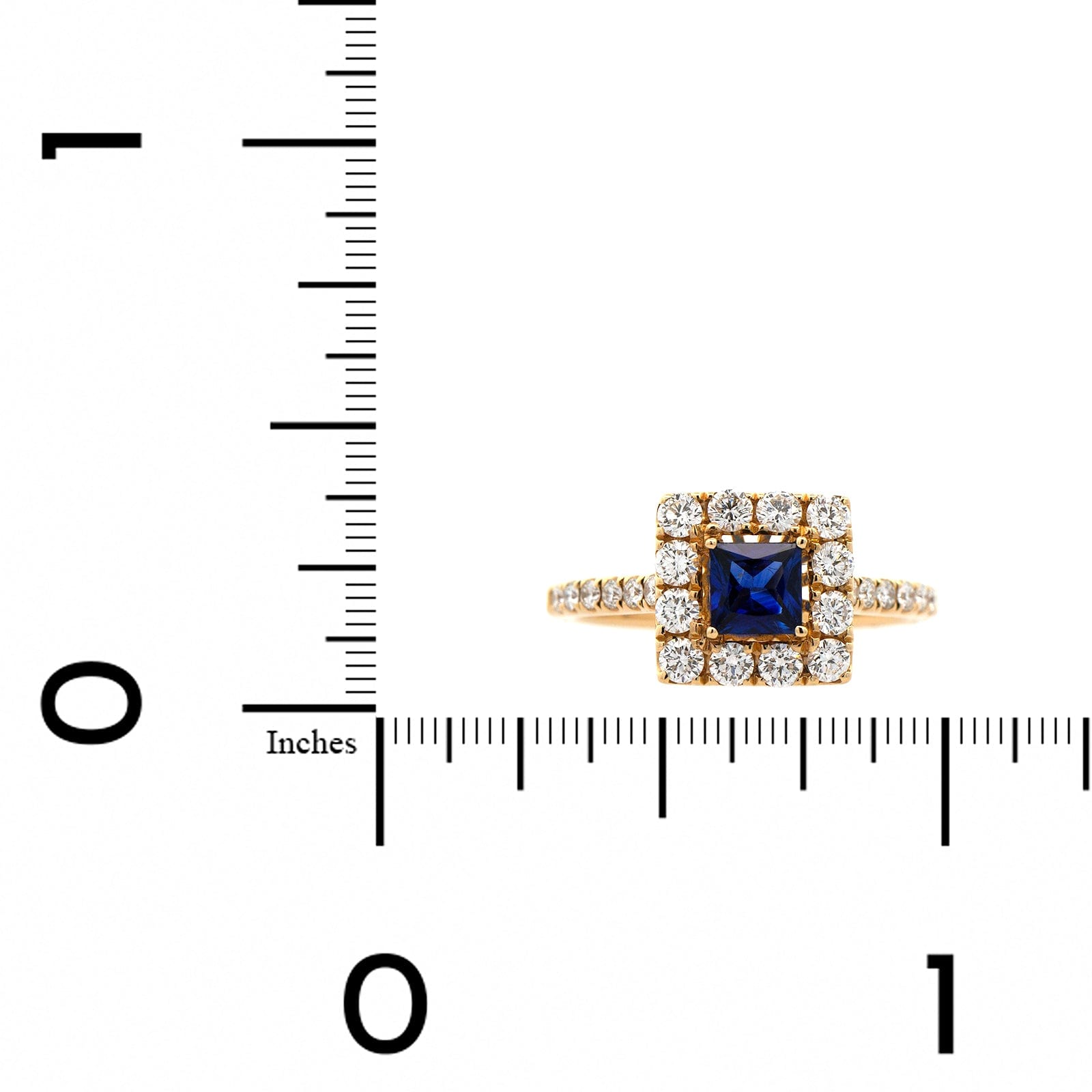 14K Yellow Gold Square Sapphire and Diamond Halo Ring