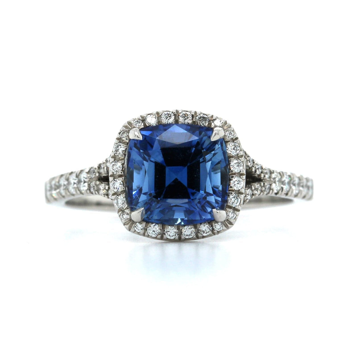 Platinum Sapphire Diamond Halo Ring