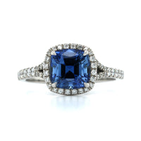 Platinum Sapphire Diamond Halo Ring