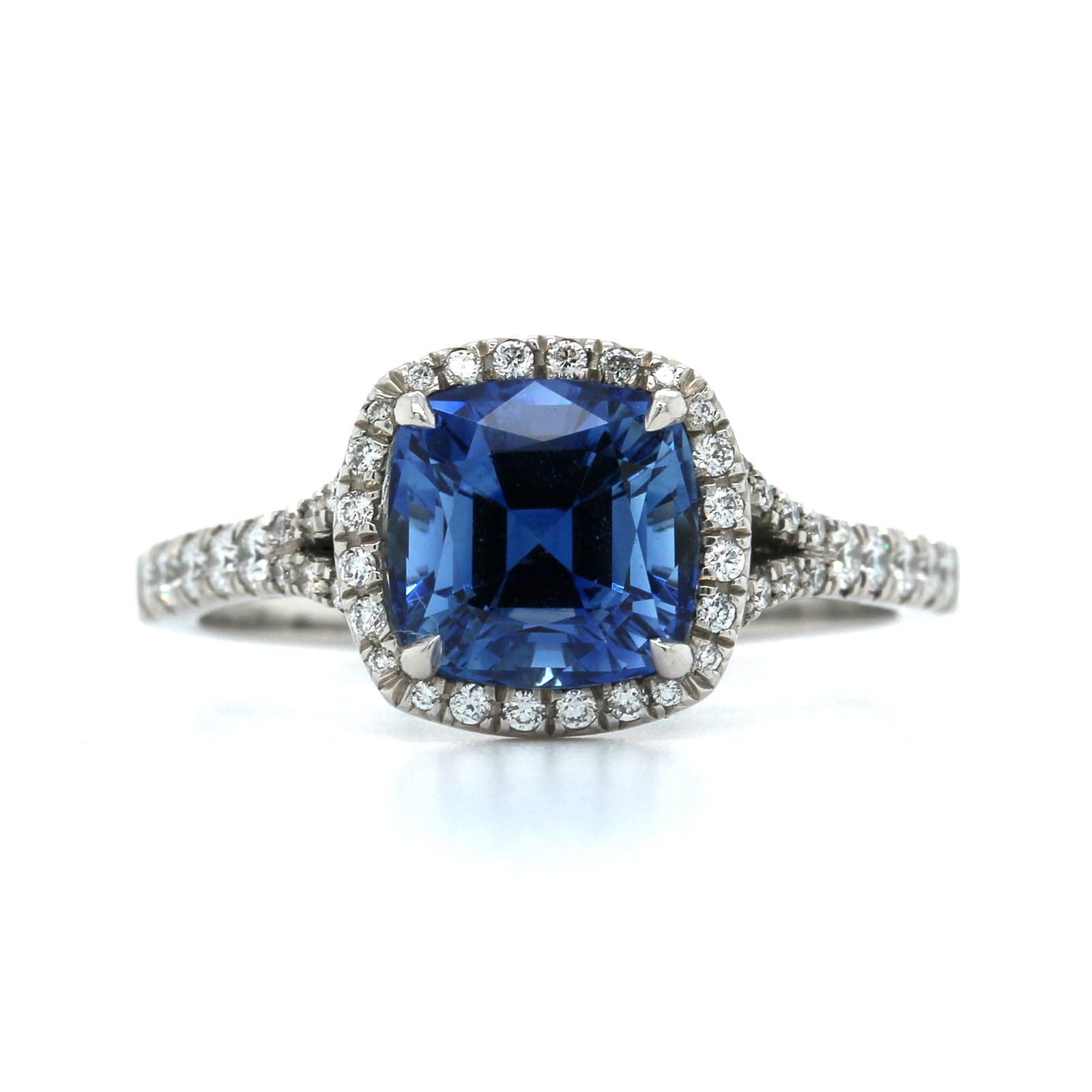 Platinum Sapphire Diamond Halo Ring