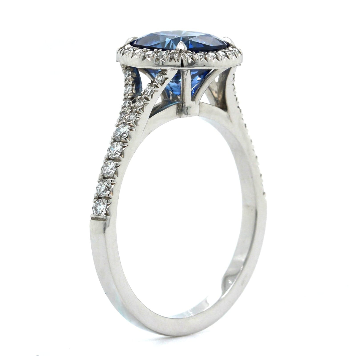 Platinum Sapphire Diamond Halo Ring