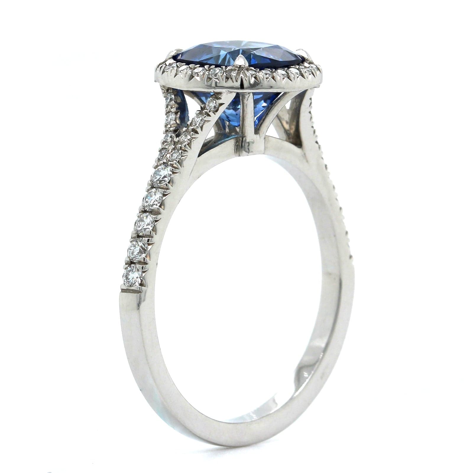Platinum Sapphire Diamond Halo Ring