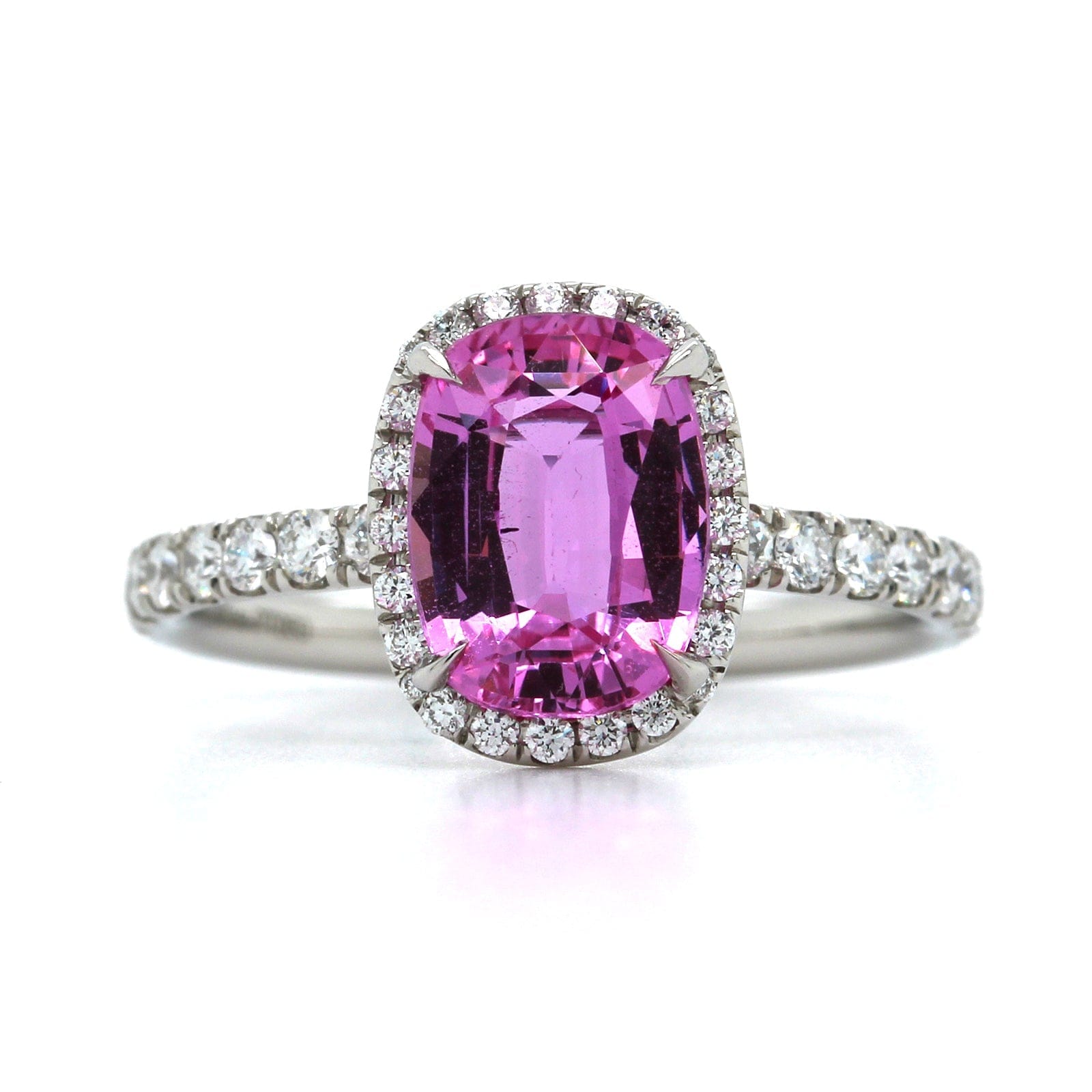 Platinum Pink Sapphire Diamond Halo Ring