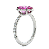 Platinum Pink Sapphire Diamond Halo Ring