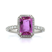 Platinum Pink Sapphire Diamond Halo Ring