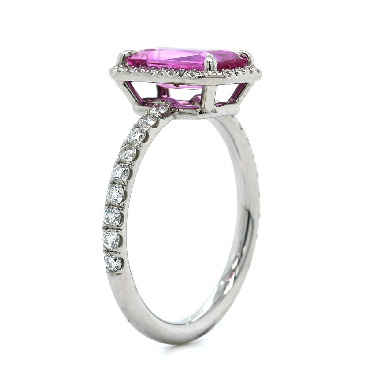 Platinum Pink Sapphire Diamond Halo Ring