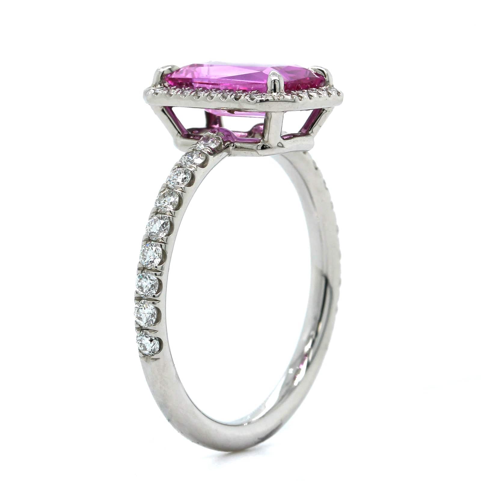 Platinum Pink Sapphire Diamond Halo Ring