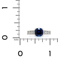 Platinum Cushion Sapphire and Channel Set Diamond Ring