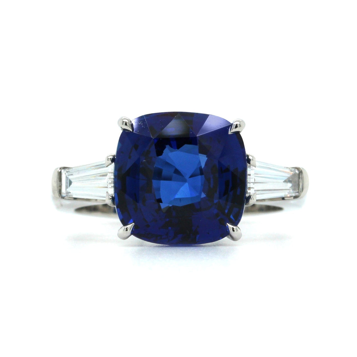 Platinum Cushion Sapphire Diamond 3 Stone Ring