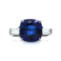 Platinum Cushion Sapphire Diamond 3 Stone Ring