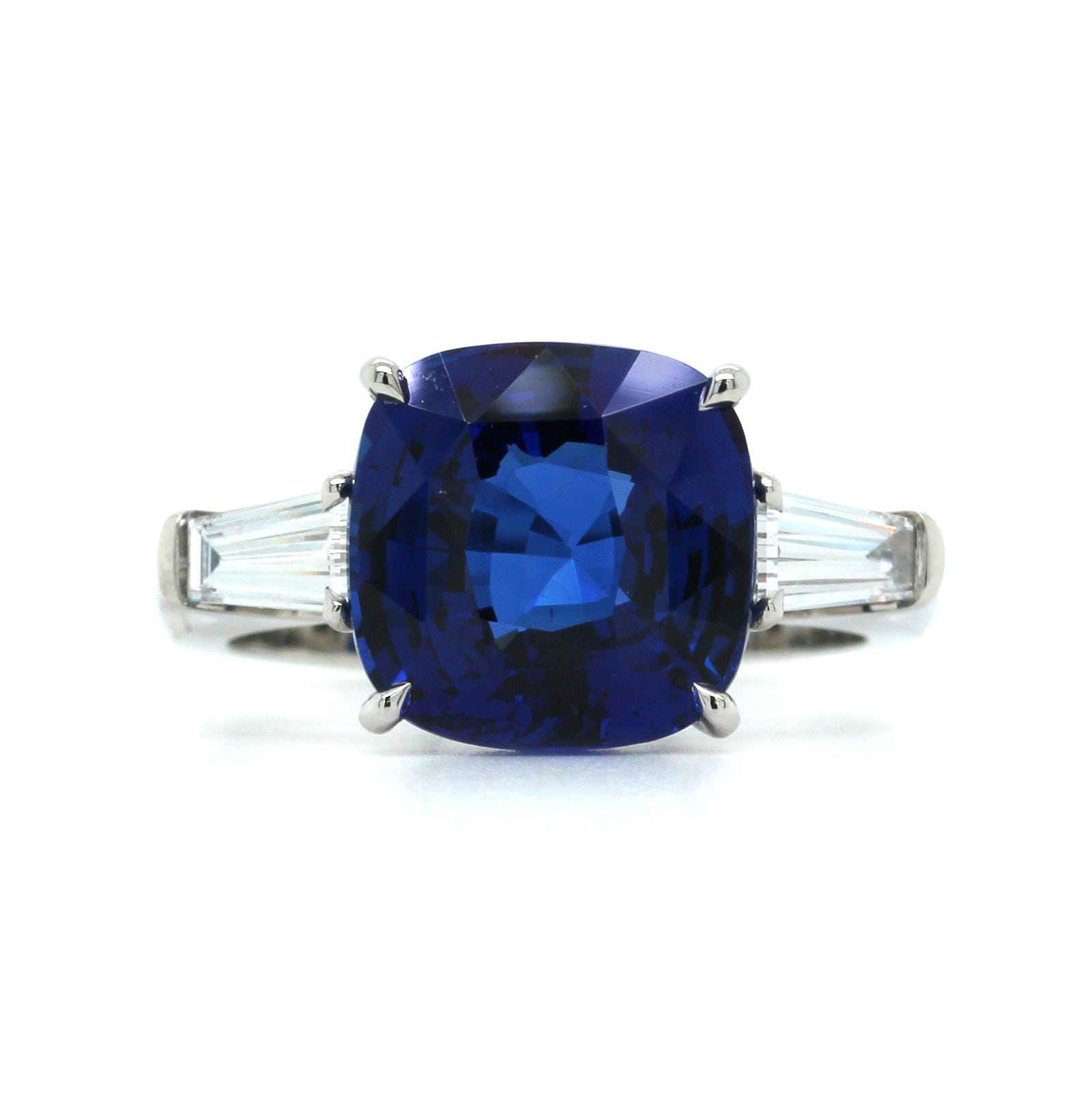 Platinum Cushion Sapphire Diamond 3 Stone Ring