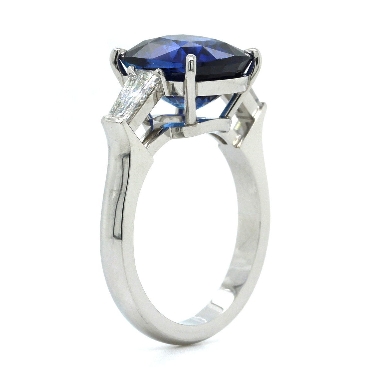 Platinum Cushion Sapphire Diamond 3 Stone Ring