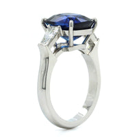 Platinum Cushion Sapphire Diamond 3 Stone Ring