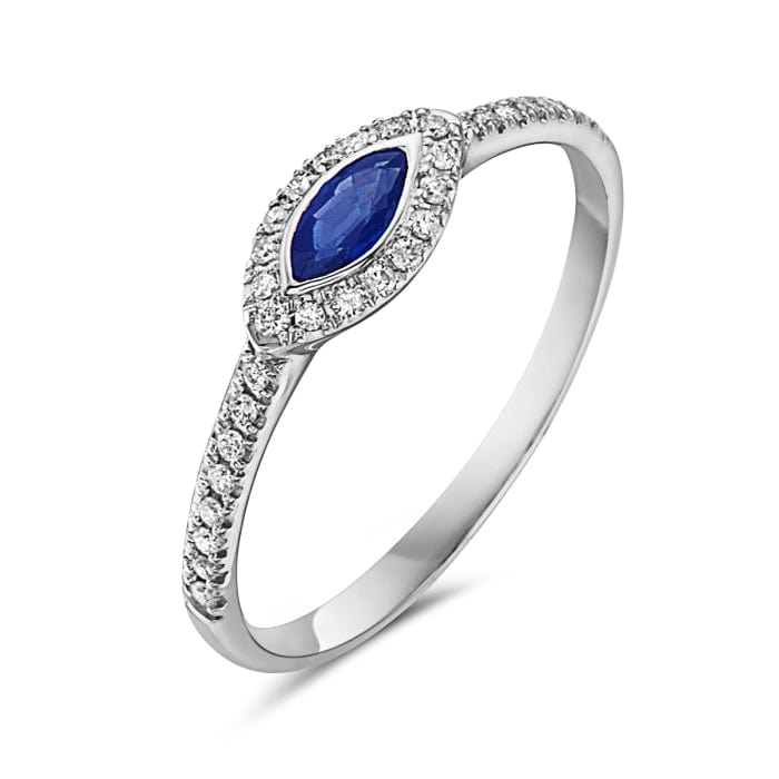 14K White Gold Marquise Sapphire & Diamond Halo Ring
