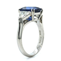 Platinum Cushion Sapphire Diamond 3 Stone Ring