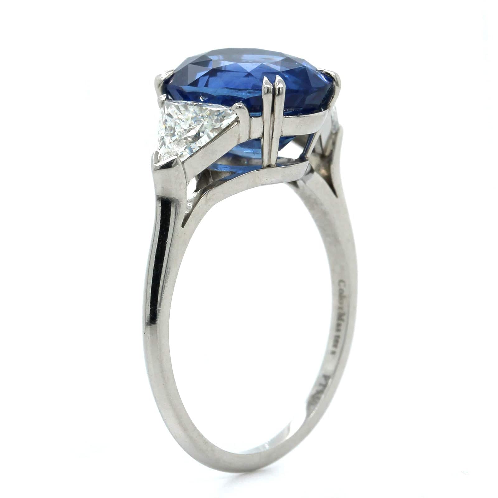 Platinum Oval Sapphire Diamond 3 Stone Ring