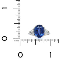 Platinum Oval Sapphire Diamond 3 Stone Ring