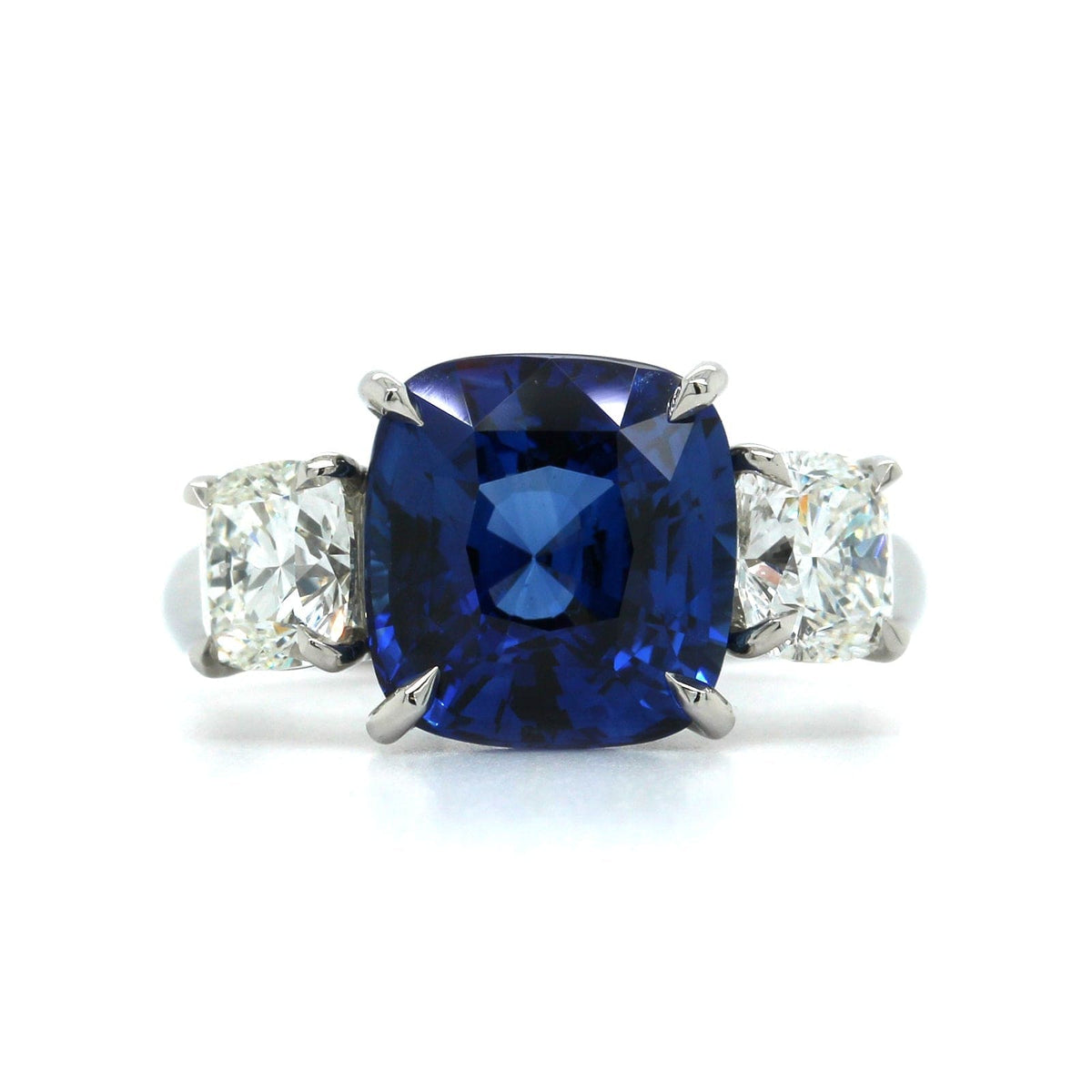 Platinum Cushion Sapphire Diamond 3 Stone Ring