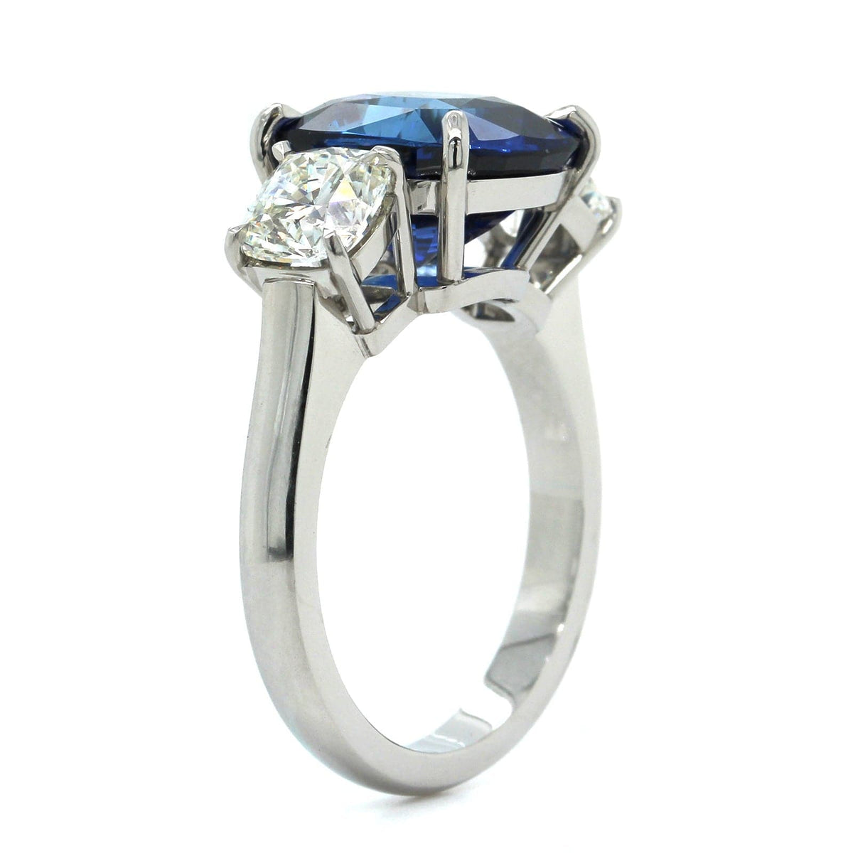 Platinum Cushion Sapphire Diamond 3 Stone Ring