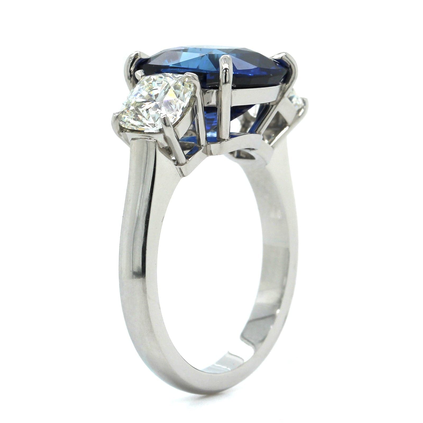 Platinum Cushion Sapphire Diamond 3 Stone Ring