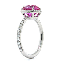 Platinum Cushion Pink Sapphire and Diamond Halo Ring