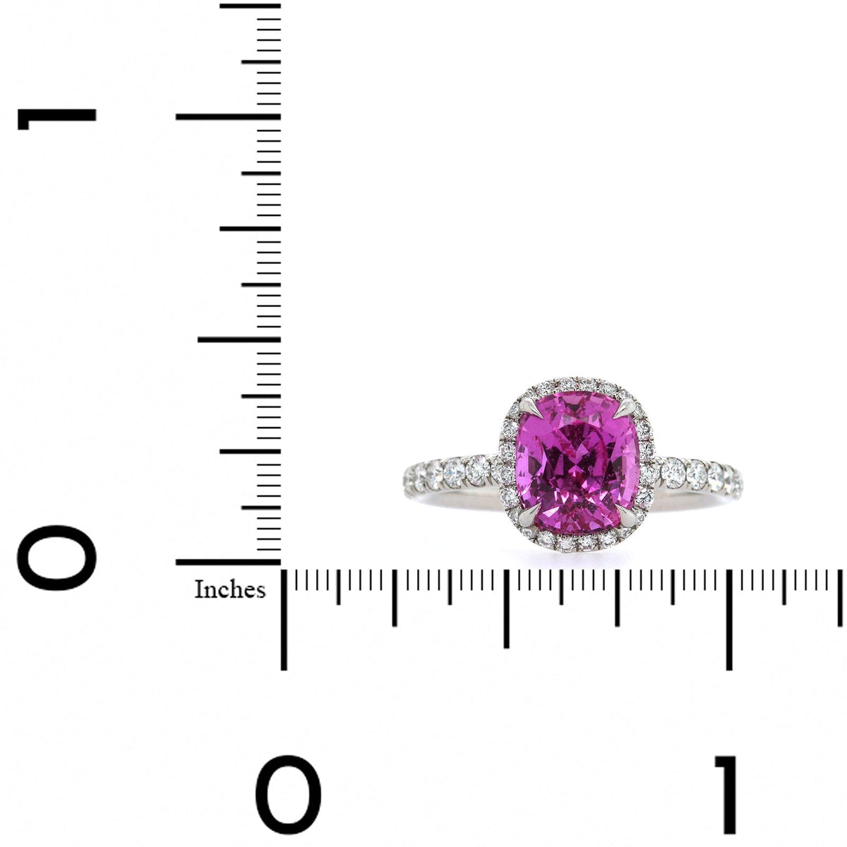 Platinum Cushion Pink Sapphire and Diamond Halo Ring